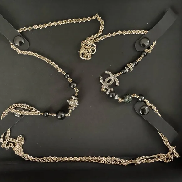 New Chanel Long Gold-tone Necklace with Resine Beads - Picture 1 of 17